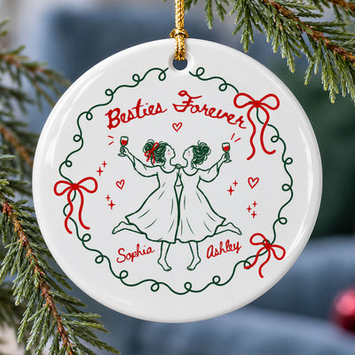 Besties Forever Celebration 2D Flat - Personalized Ceramic Ornament - Christmas Gift For Best Friends, Besties