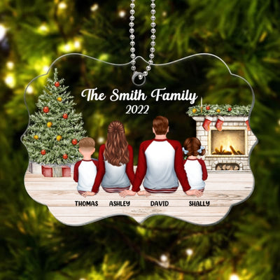 Pajamas Family Sitting In House Personalized Acrylic Ornament