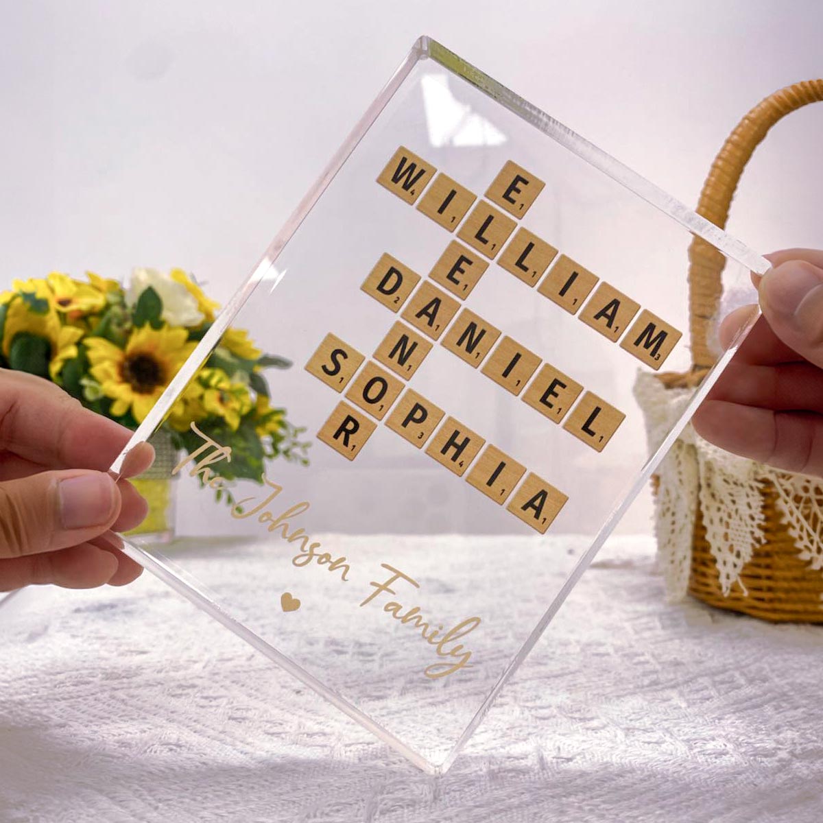 Family Crossword Art Created In A Moment, Treasured Forever - Personalized Acrylic Block Plaque