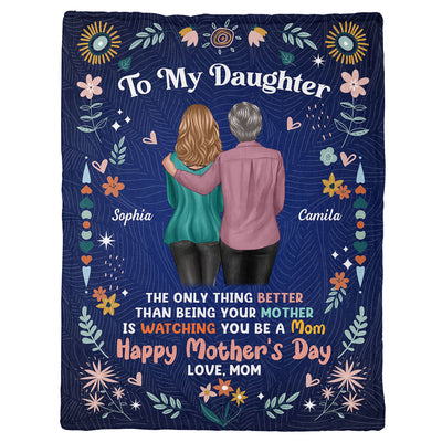 To My Daughter From Mom Happy Mother's Day Floral Personalized Fleece Blanket, Gift For Daughter