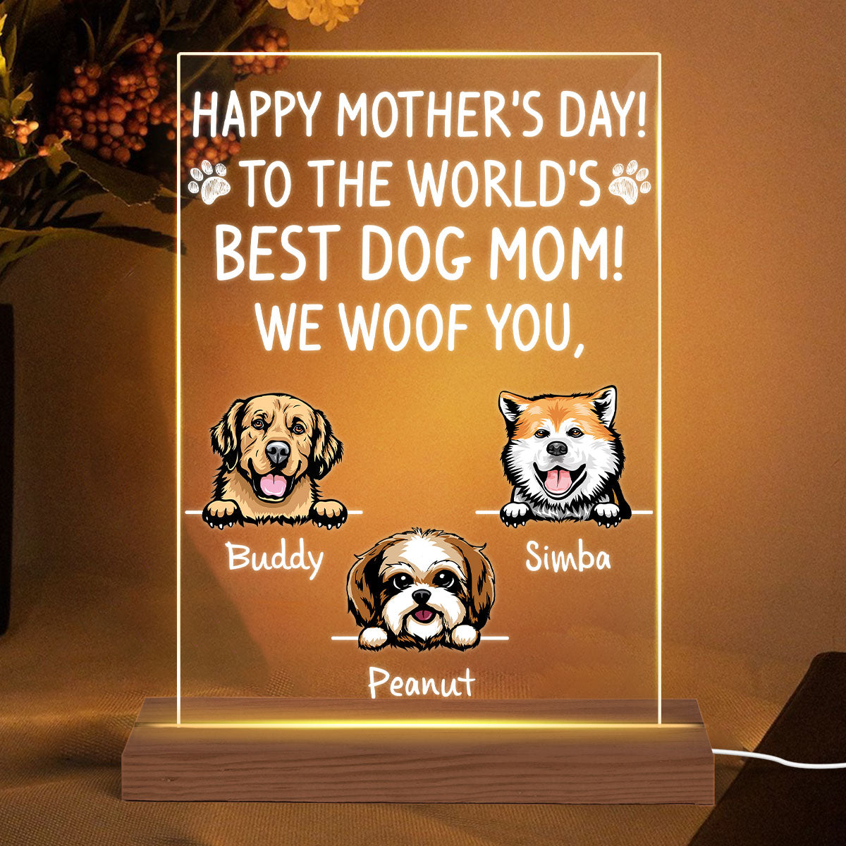 Happy Mother‘s Day Best Dog Mom Personalized Rectangle LED Night Light