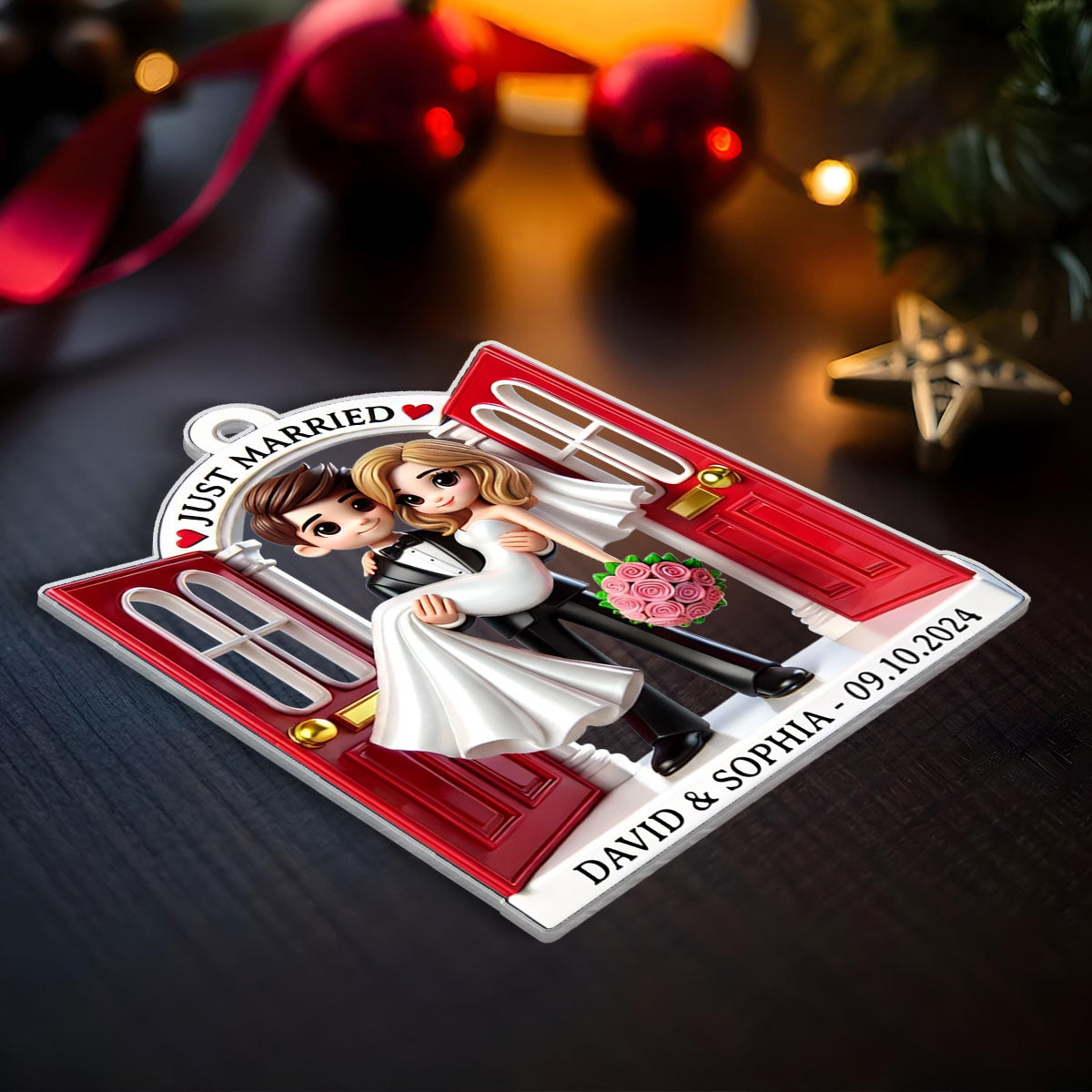 First Christmas Married Ornament 2025, Wedding Couple Threshold 3D Effect Acrylic Ornament, MR. & MRS. Gift