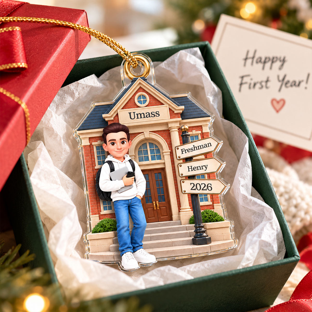 1st Year Of College 2D Flat - Personalized Acrylic Ornament - Christmas Gift for Freshman