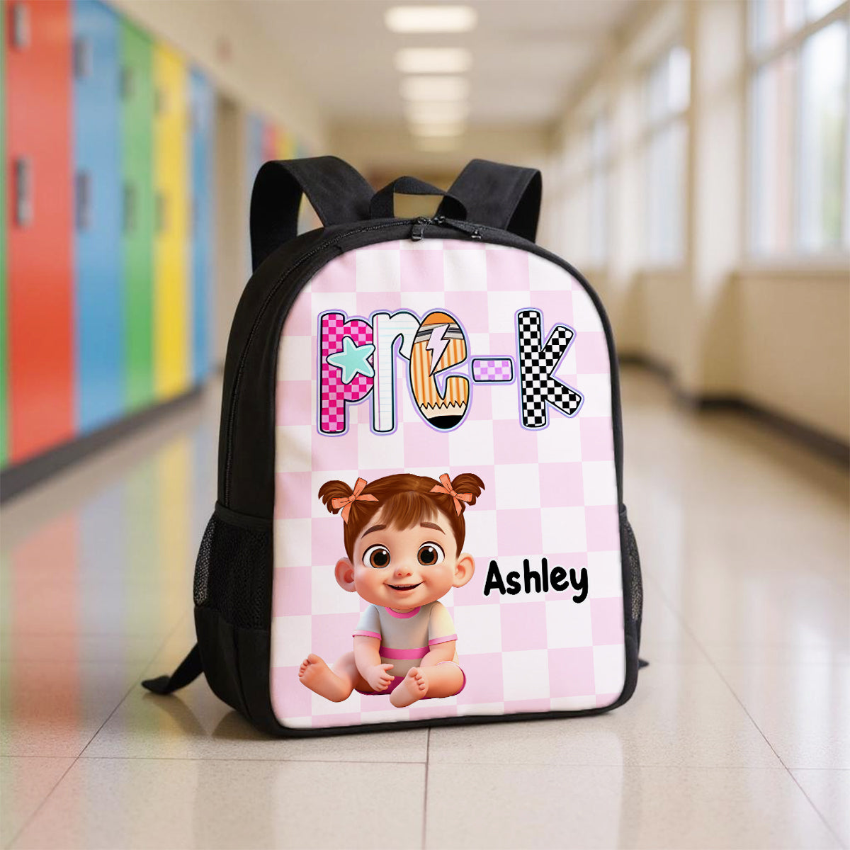 Retro Back to School Preppy Kindergarten Kid, First Day, Pre-K to Fourth Grade Personalized Backpack