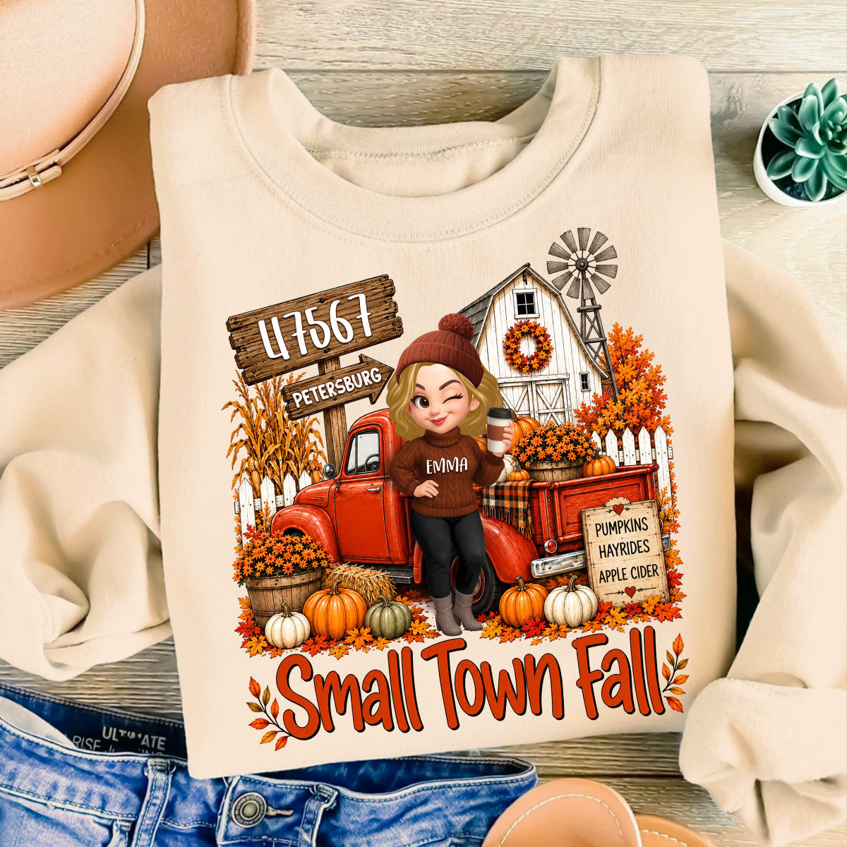 Small Town Fall Pumpkin Hayrides - Personalized Shirt - Custom Pumpkin Farm Trendy Fall Tee