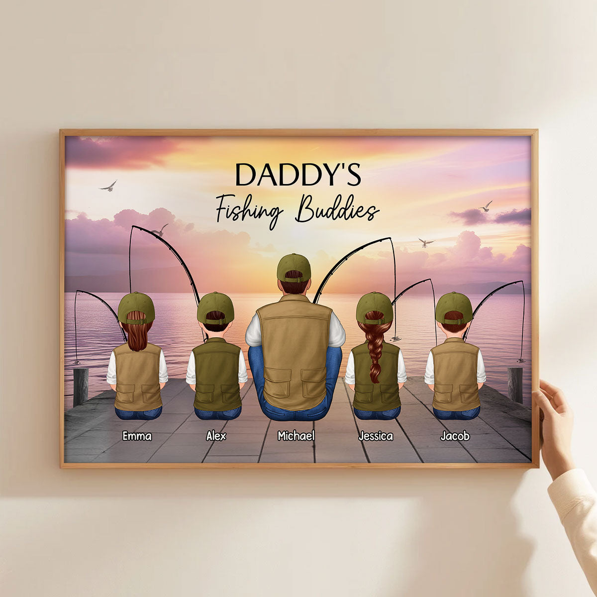 Fishing Dad Grandpa Kids Family Back View Personalized Poster