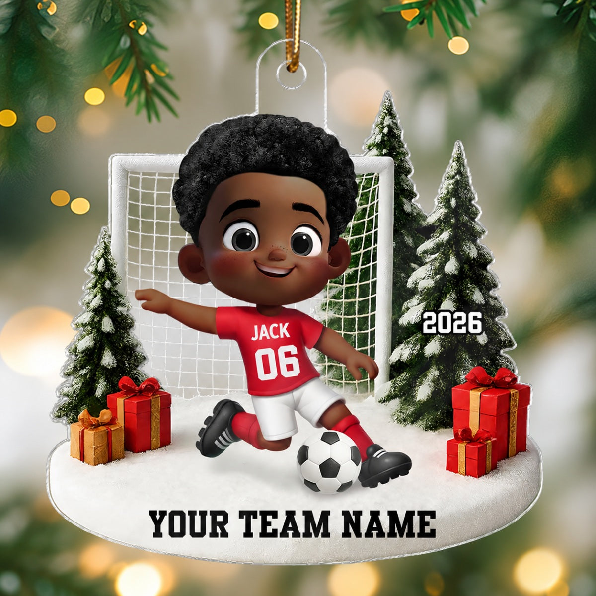 3D Effect Kid Soccer Player - Personalized Acrylic Ornament - Gift For Soccer Lovers, School Soccer Team