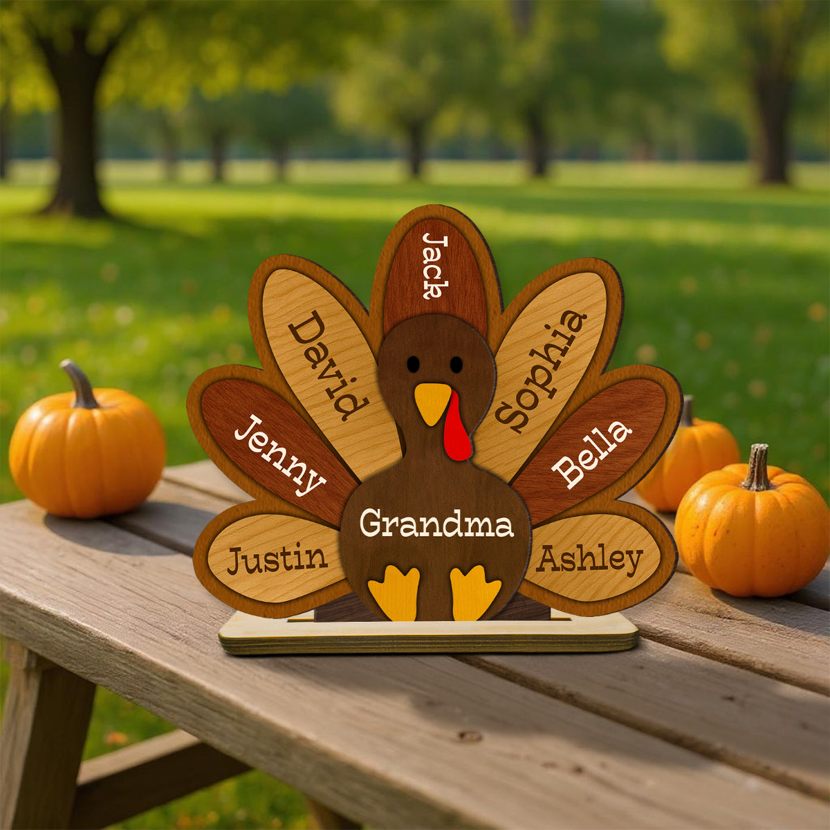 Grandma Turkey Thankful Grandma Personalized 2-Layer Standing Wooden Plaque