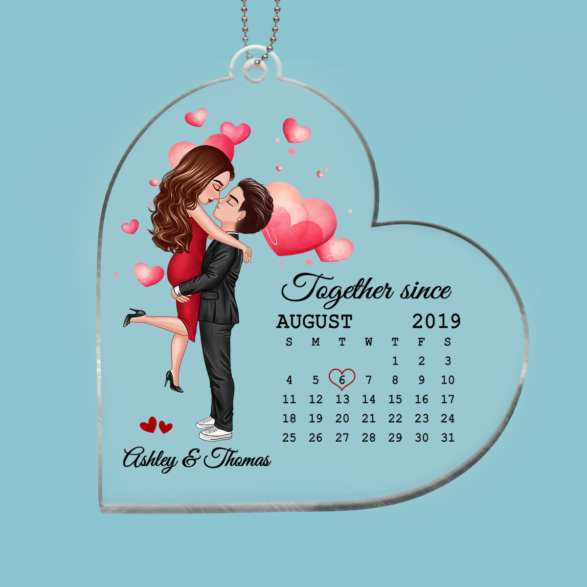 Calendar Couple Kissing Hugging Personalized Acrylic Ornament - Anniversary Gift For Couple - Gift For Him Gift For Her