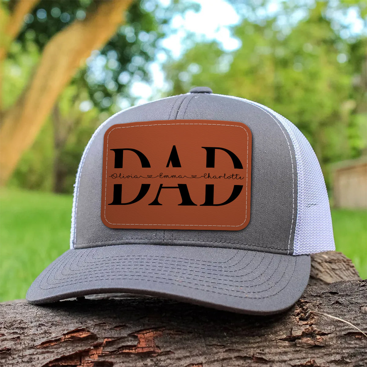 Custom Kids Name Personalized Dad Gift, Leather Patch Hat, Dad and Kids Trucker Hat, Father's Day Gift for Dad, Grandpa
