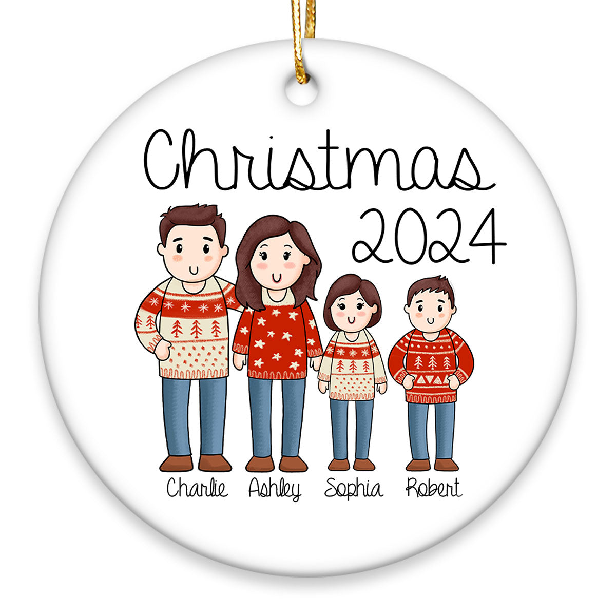 Comic Family Christmas Personalized Ceramic Ornament