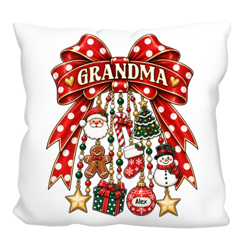 Grandma Retro Christmas Charm Bow - Personalized Pillow - Trendy Christmas for Grandma