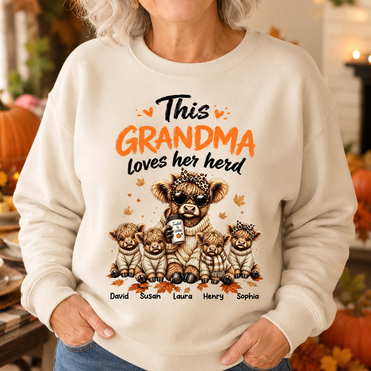 This Grandma Loves Her Herd Fall Season - Personalized Light Color Shirt - Cozy Autumn Tee for Grandma