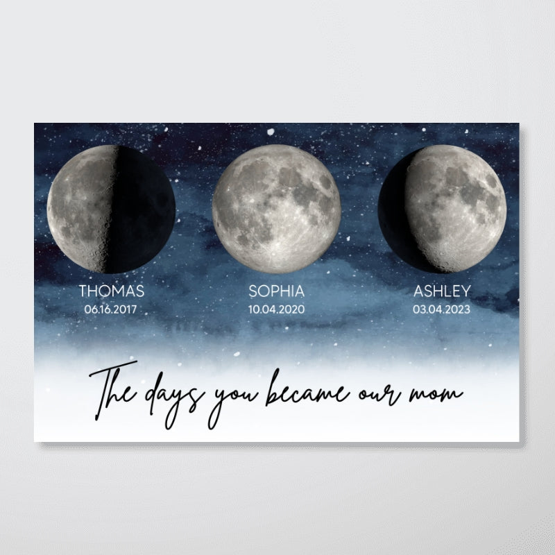 Starry Night The Day You Became Our Mom Dad Custom Birthday Moon Phase Personalized Poster, Gift, Father's Day Gift