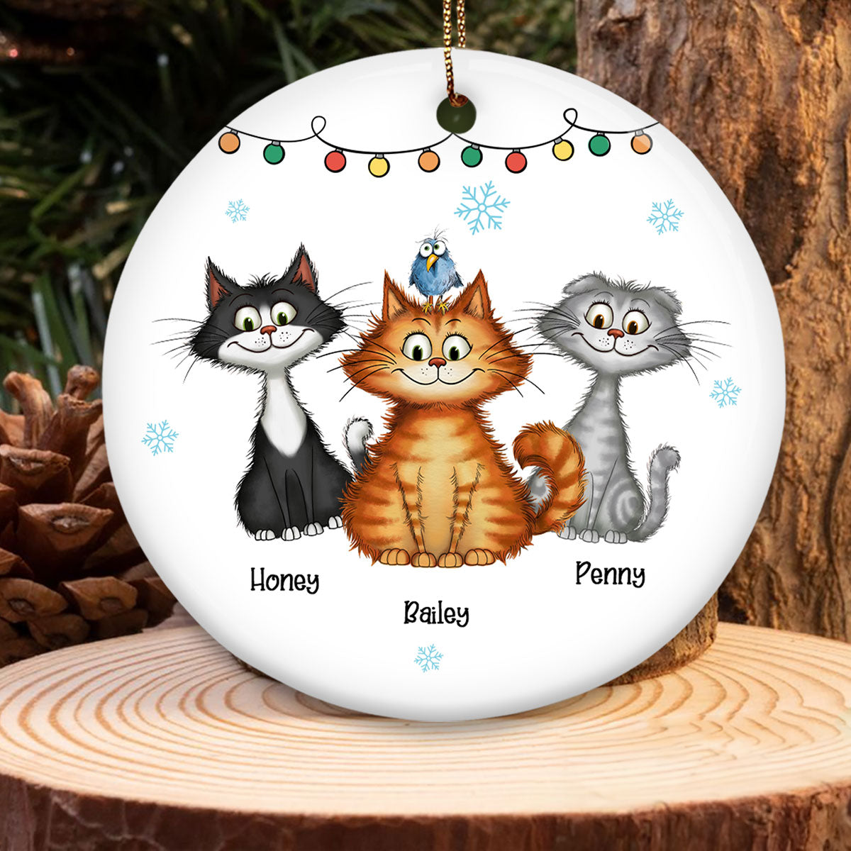 Funny Quirky Cats Personalized Ceramic Ornament, Christmas Gift For Cat Lovers