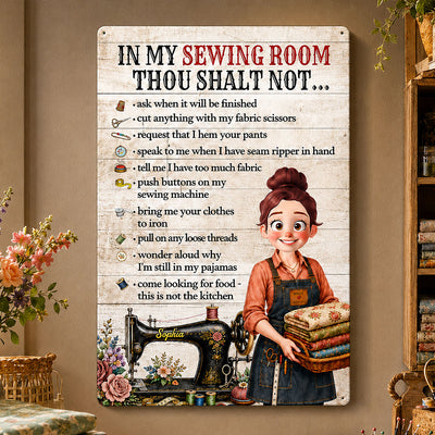 My Sewing Room Rules Sewing Girl - Personalized Metal Sign - Craft Room Decor