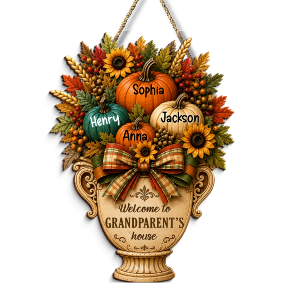 Grandparent's House Monogram Pumpkin - Personalized Door Sign - Fall Season Decor Gift, Gift For Grandma Grandpa