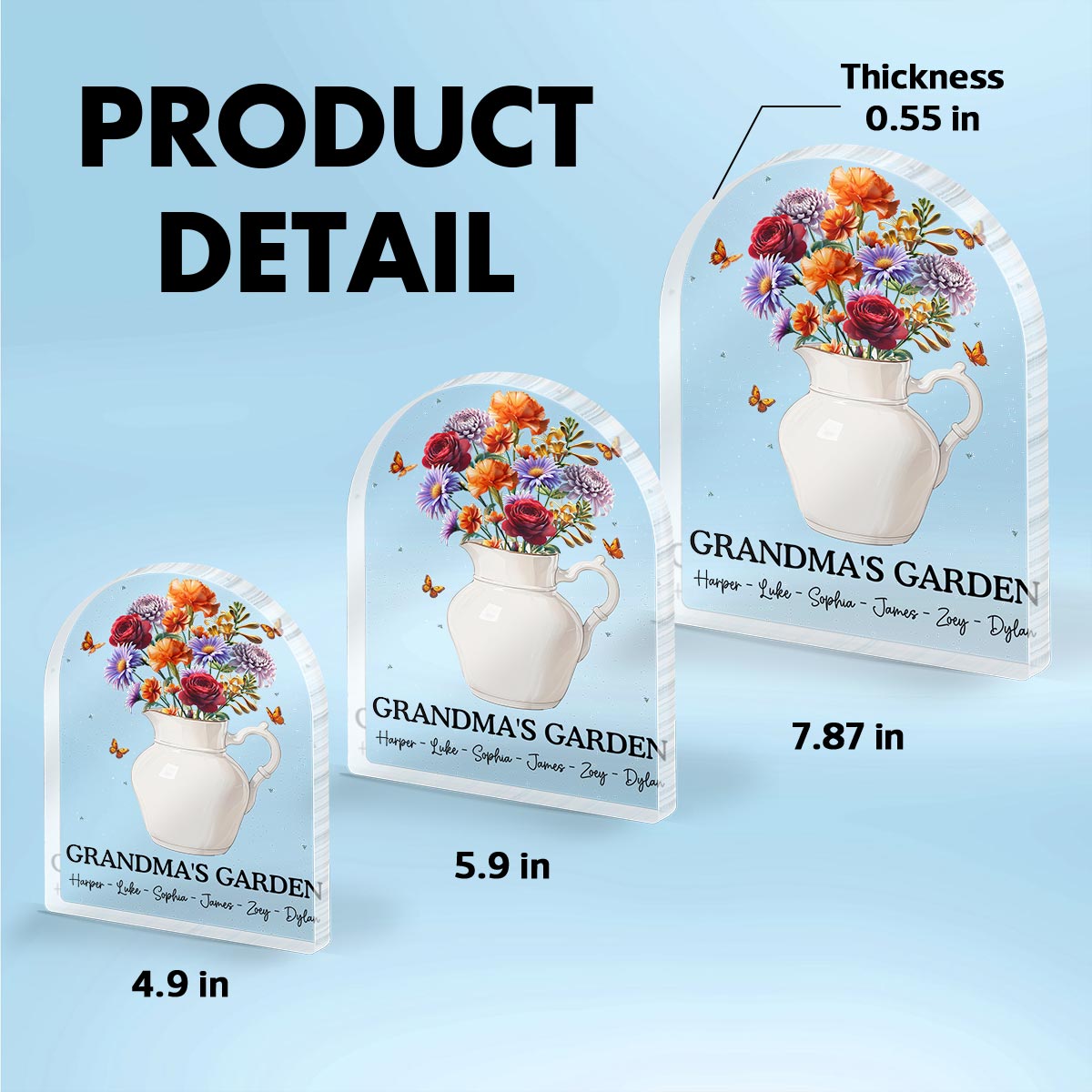 Grandma's Garden 3D Effect Birth Month Flower Vase Personalized Acrylic Block Plaque, Gift For Grandma