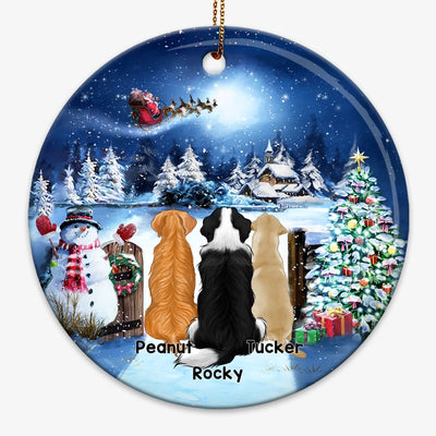 Sitting Dogs Christmas Gate Personalized Circle Ornament