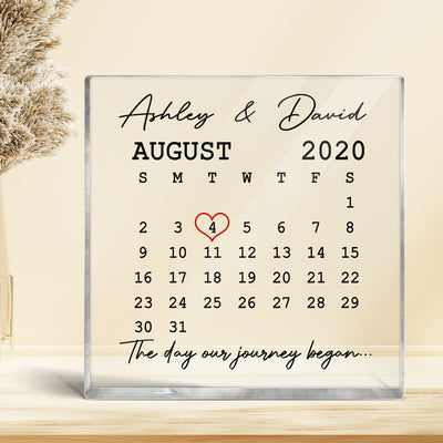The Day Our Journey Began Calendar Anniversary Personalized Acrylic Block Plaque