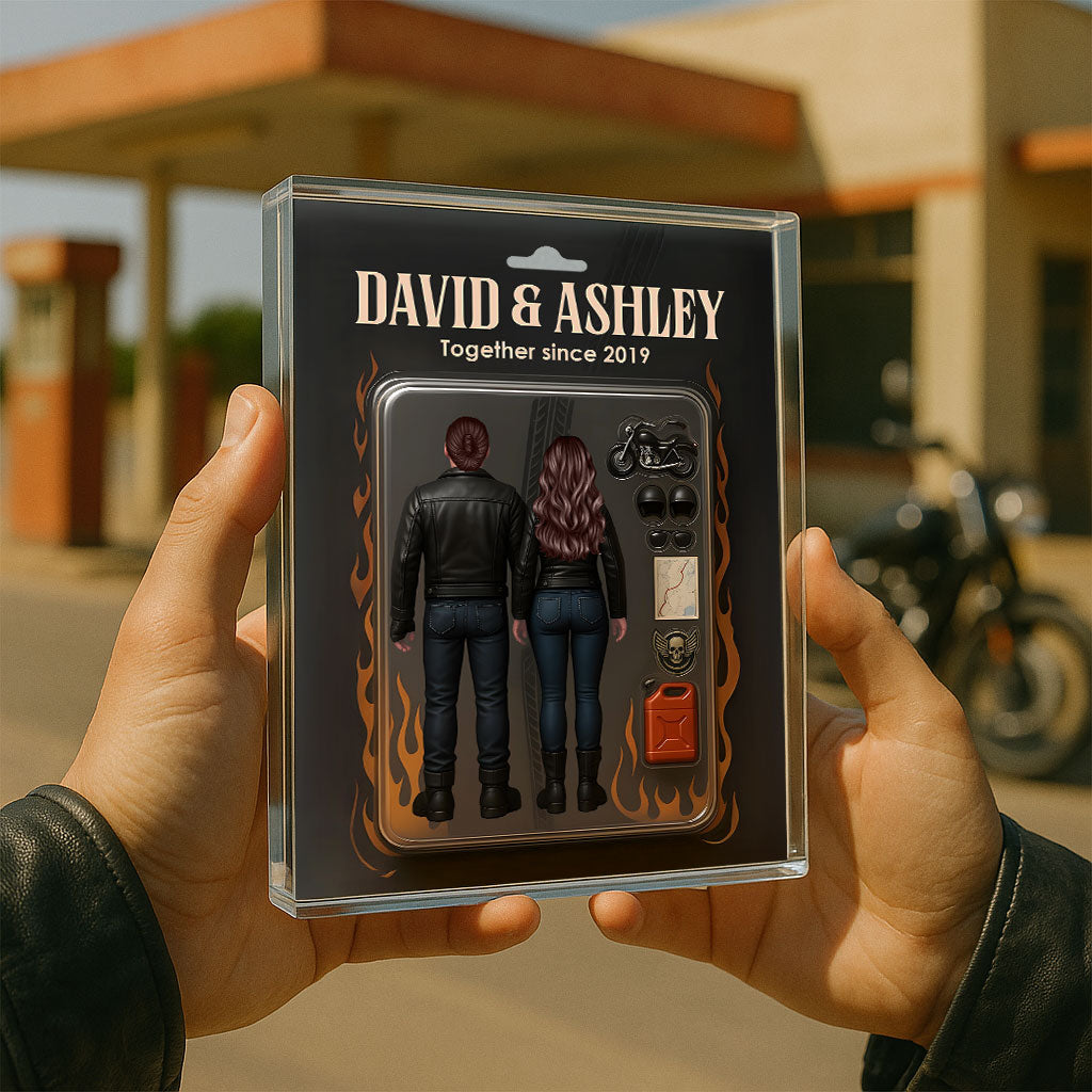 Biker Couple Toy Box Figures Style Personalized Acrylic Block Plaque
