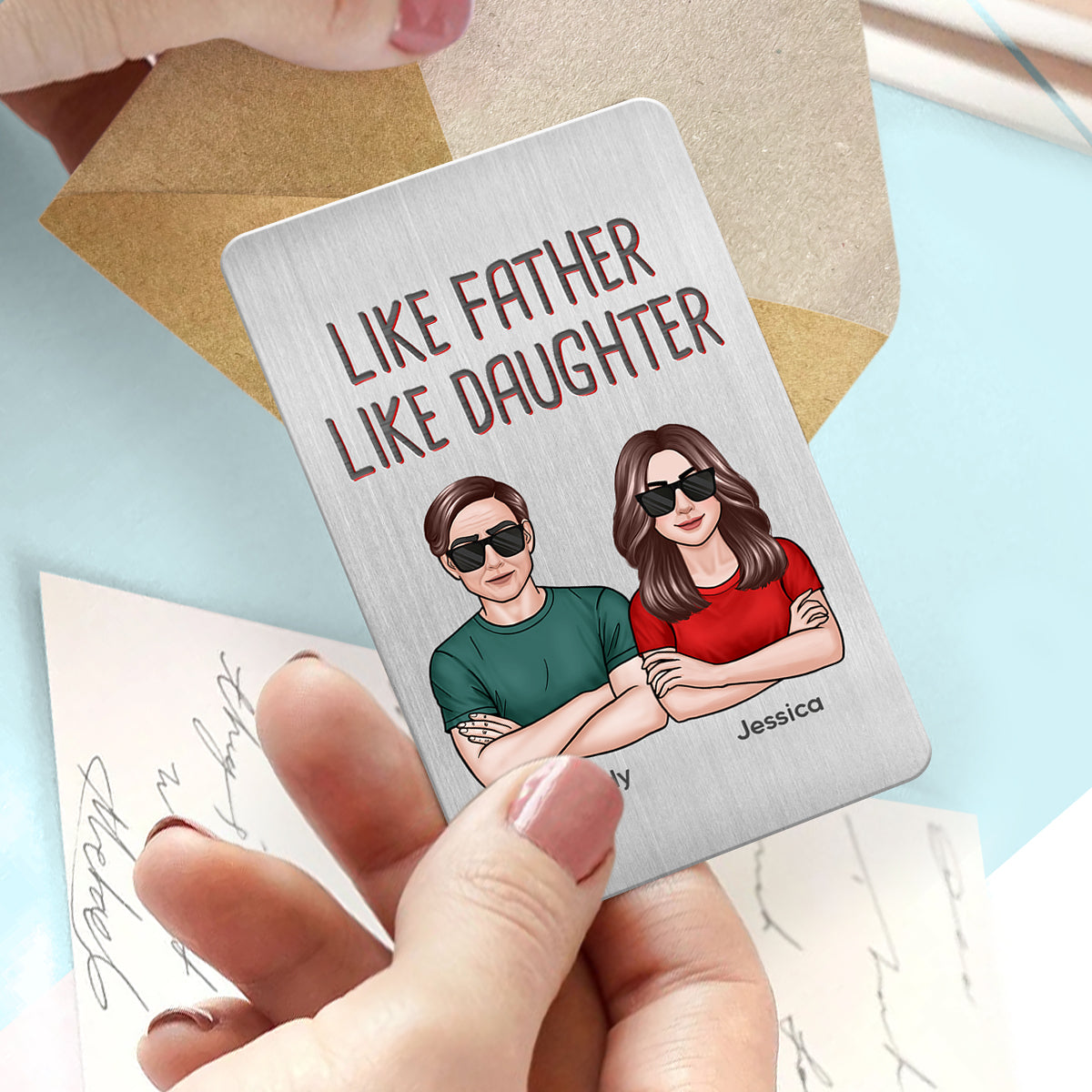 Like Father Like Daughter Son Crossed Arms Man Woman Personalized Metal Wallet Card