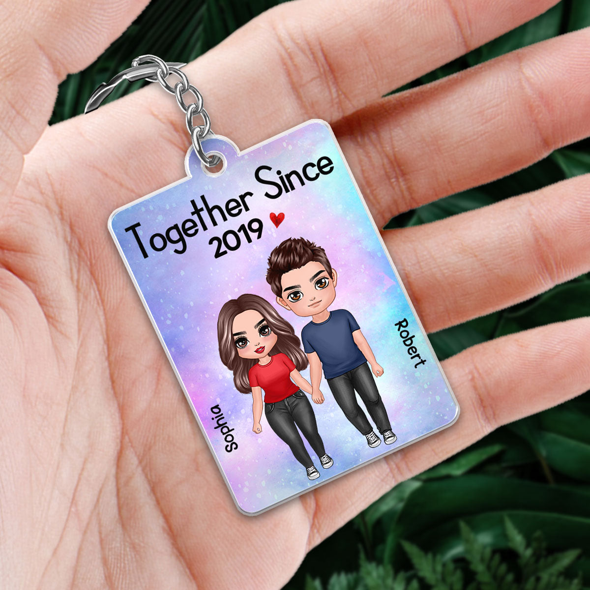 Standing Doll Couple Together Since Favorite Song Scannable QR Code - Personalized Acrylic Keychain