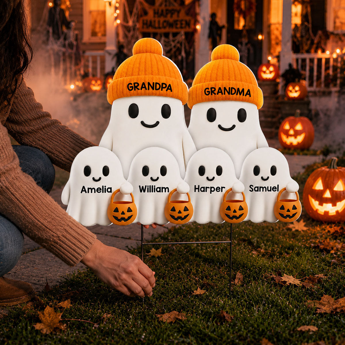 Halloween Cute Grandpa Grandma's Boo Crew - Personalized Yard Sign - Halloween Decor For Grandparents