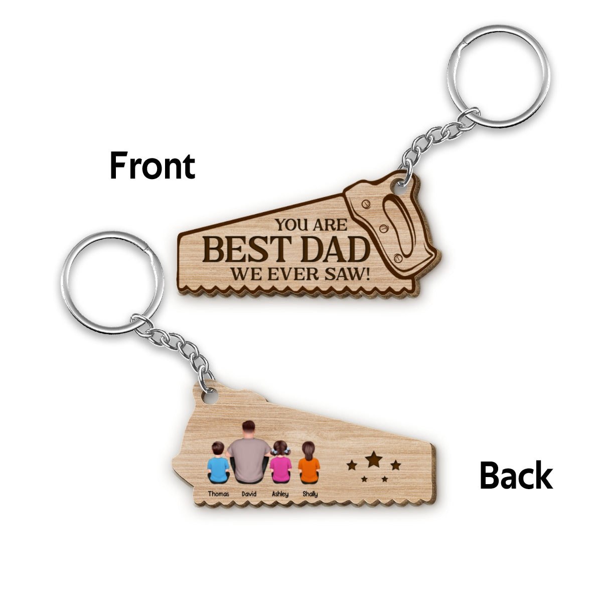 Best Dad We Ever Saw Back View Man Kid Dog Cat Personalized Wooden Keychain