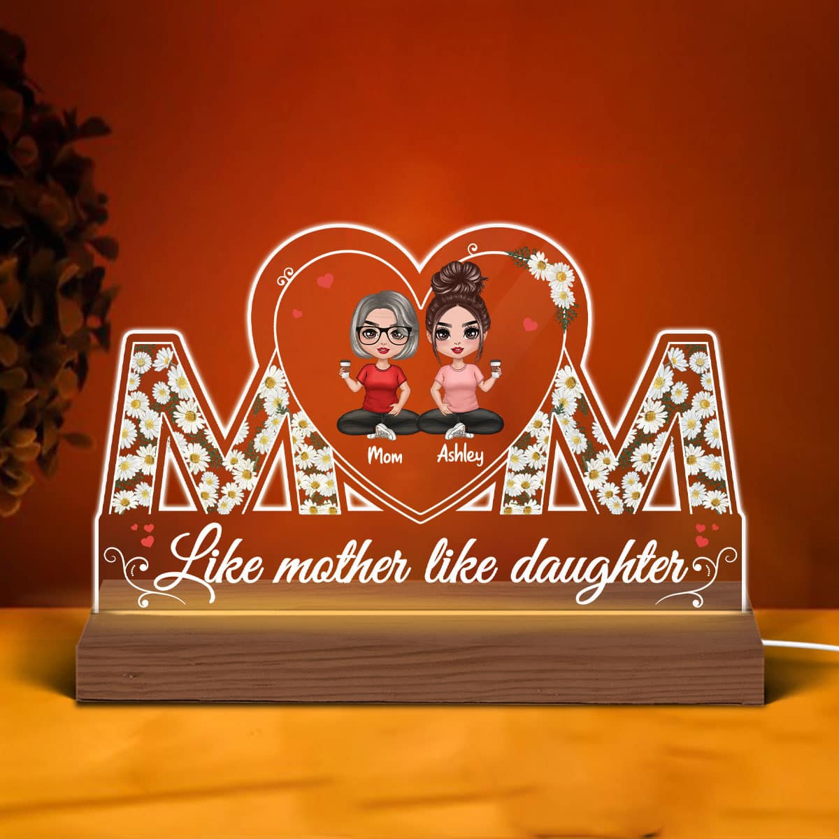 Doll Mother Daughters Daisy Flowers Personalized Custom Shape LED Night Light