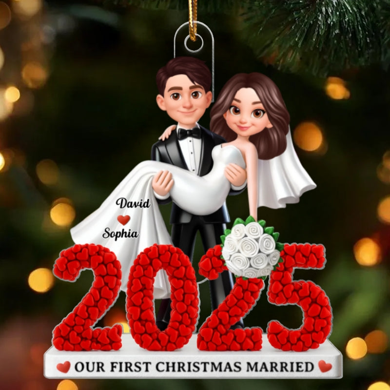 First Christmas Married 2025 - Personalized Acrylic Ornament - Christmas Gift for Newly Married Couple