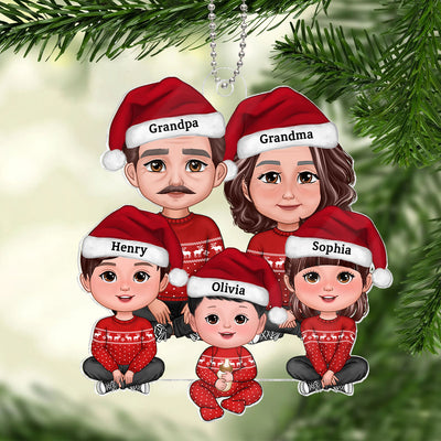 Grandparents Grandkids Crossed Legs Sitting - Personalized Acrylic Ornament - Gift For Granddaughter, Grandson