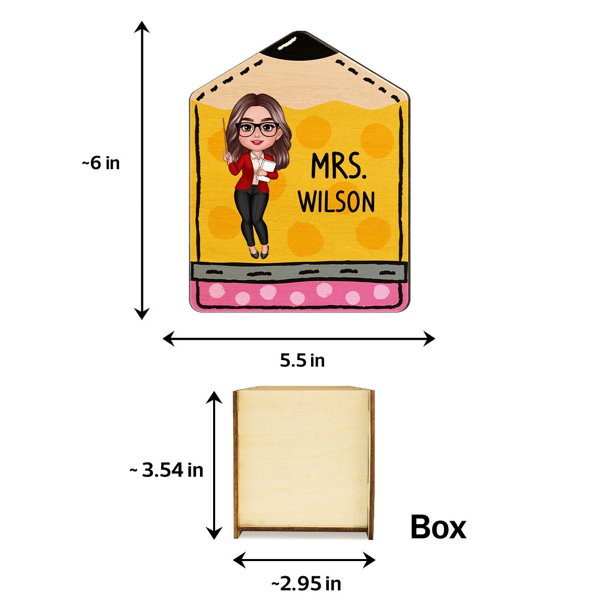 Doll Teacher Vertical Pencil Personalized Pen Pencil Holder, Back To School Gift