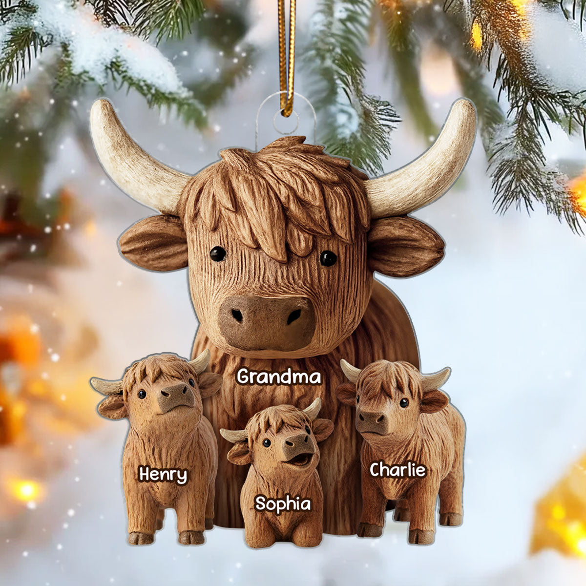 Grandma And Grandkids Faux Wood - Personalized Acrylic Ornament - Heartwarming Christmas Gift For Grandma, For Family