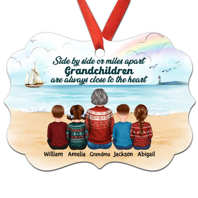 Grandma Grandkids Side By Side On Beach Personalized Christmas Ornament