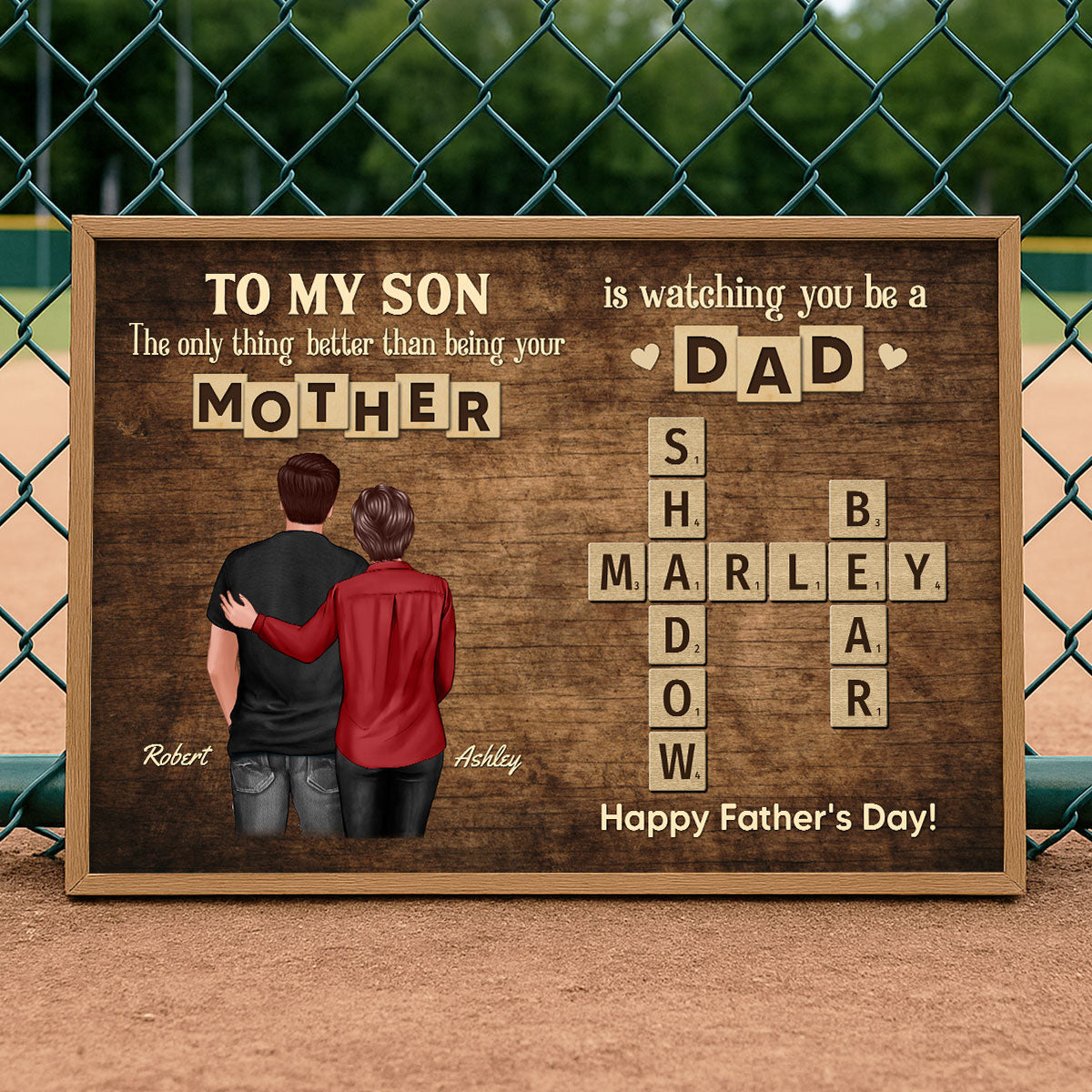From Mom Dad To Son Watching You Be A Dad Word Tiles Crossword Puzzle Personalized Poster, Gift For Son