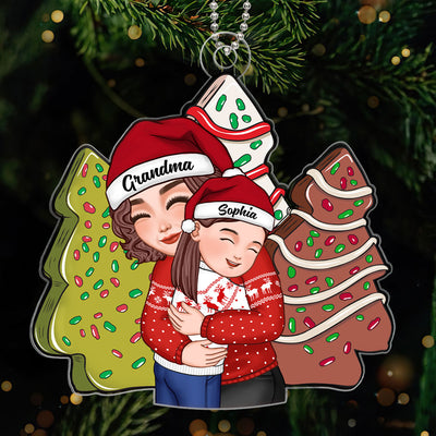 Christmas Tree Cake Grandma Holding Grandkid Personalized Acrylic Ornament