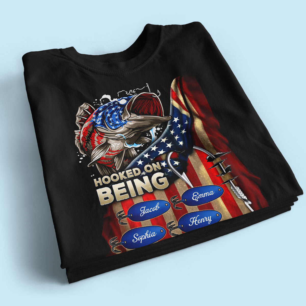 Hooked On Fishing Dad Grandpa Nation Flag Personalized Shirt