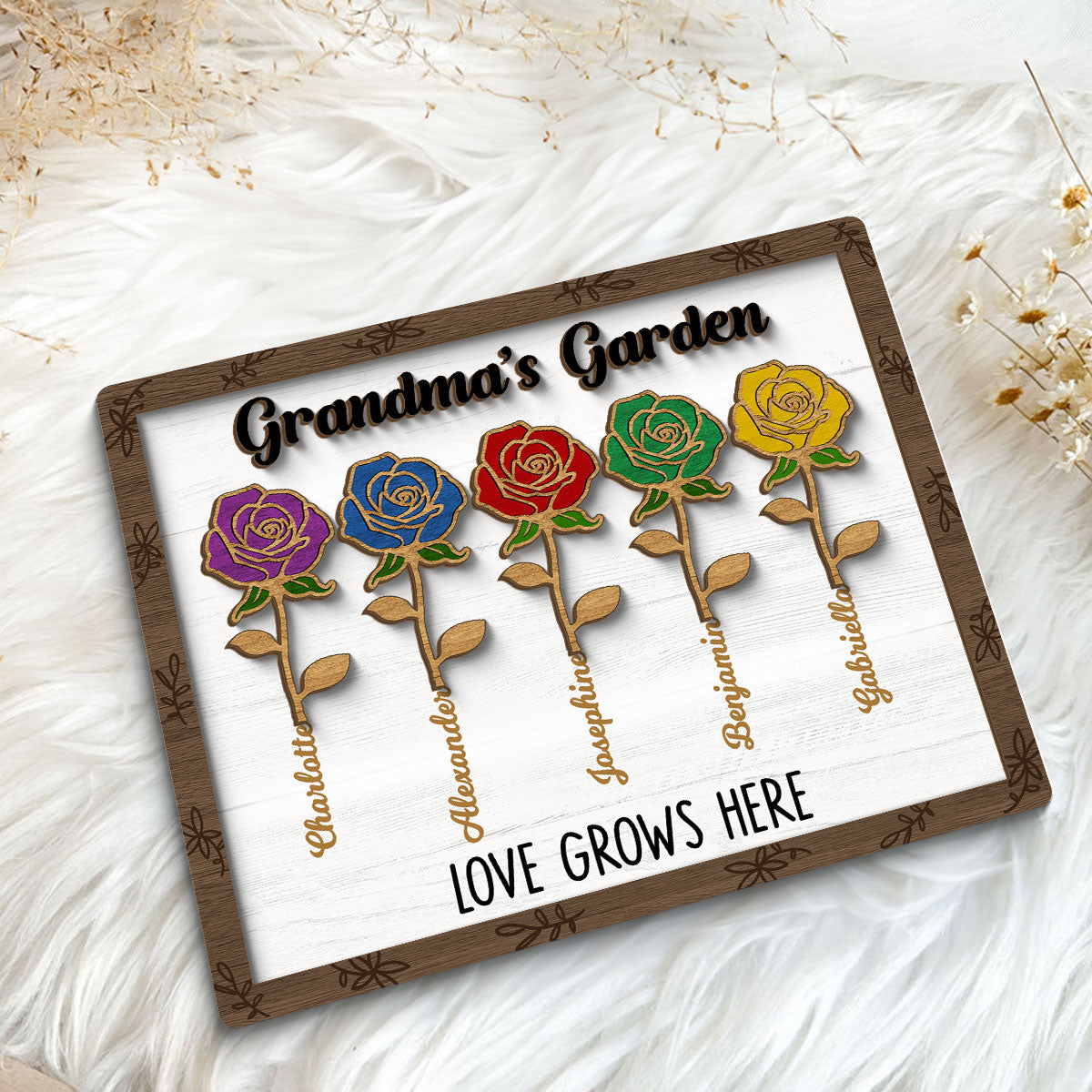 Grandma‘s Gardern Roses Personalized 2-layer Wooden Plaque