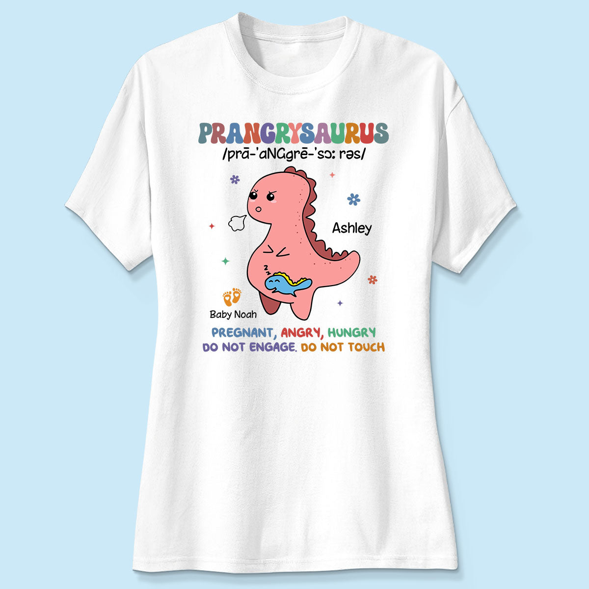 Prangrysaurus Retro Style Personalized Shirt, Custom Pregnancy Reveal Shirt, Gift For Expecting Moms