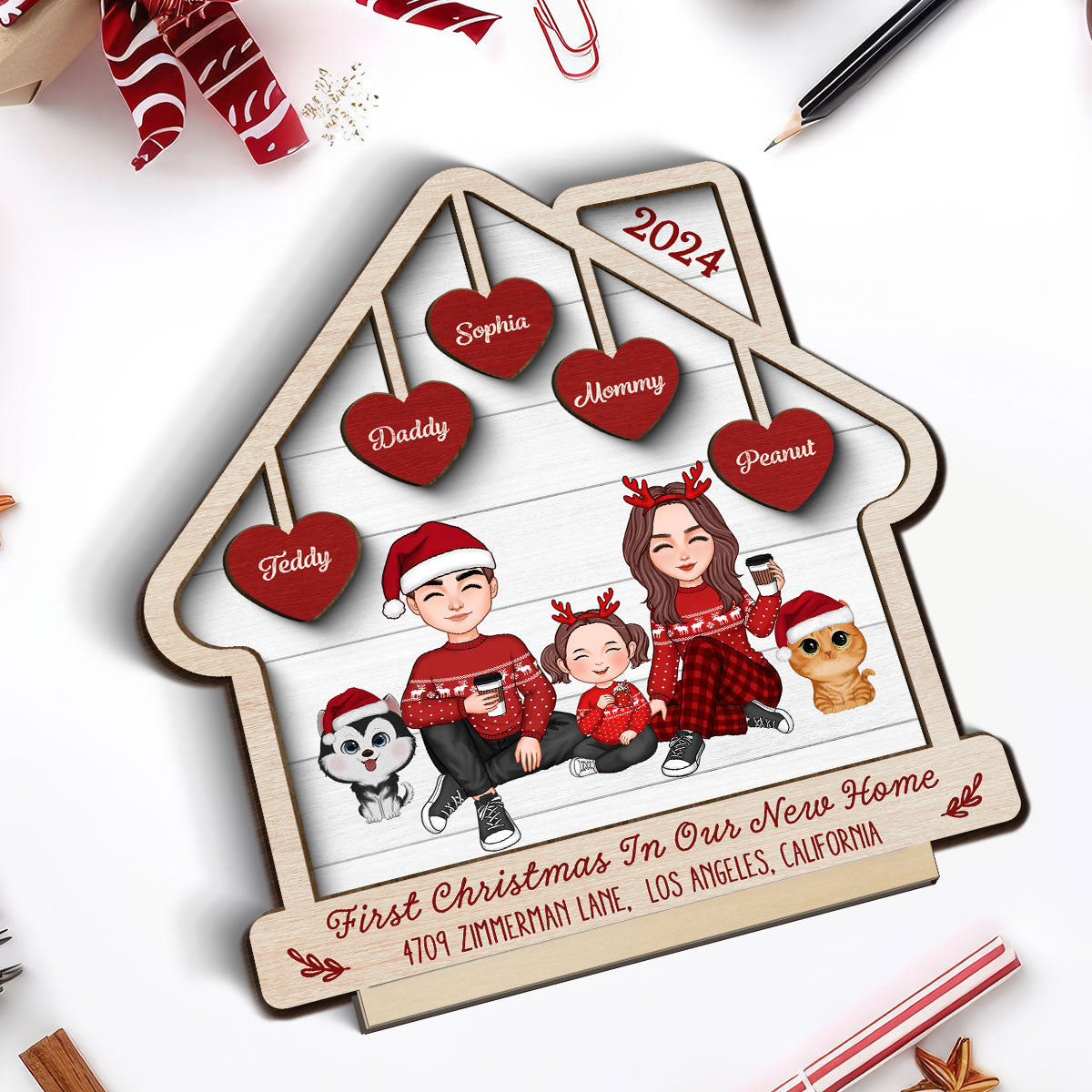 First Christmas In Our New Home Personalized 2 Layer Standing Wooden Plaque, Christmas Housewarming Gift
