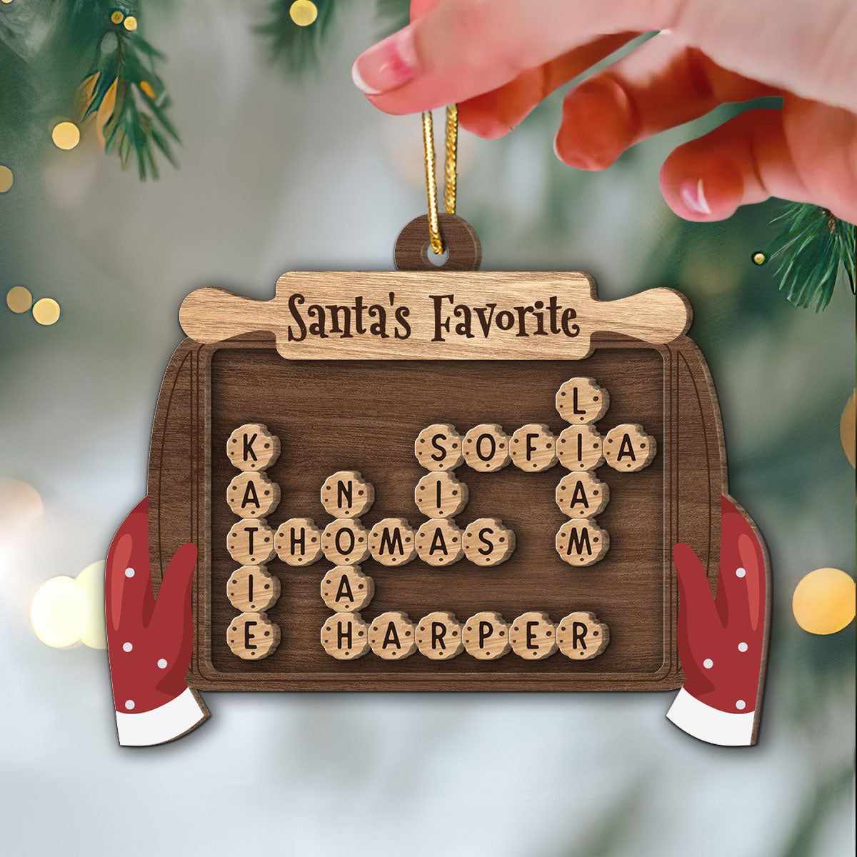 Grandma's Batch Santa's Favorite Cookies Crossword Puzzle Personalized 2-Layer Wooden Ornament