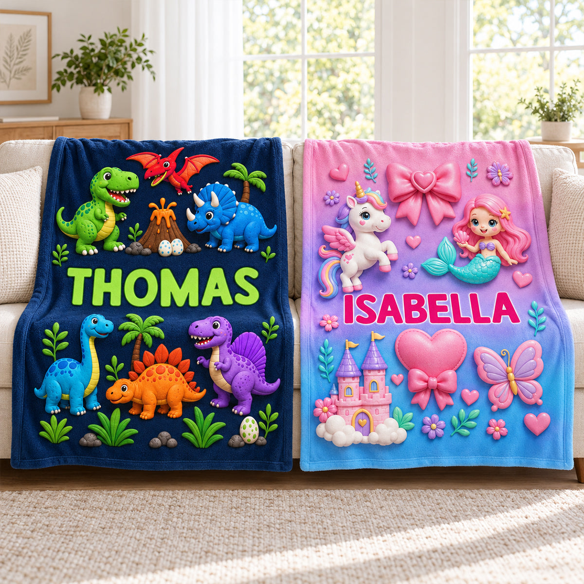 Cute Kids Animal & Fantasy World Custom Name - Personalized Fleece Blanket - Christmas Gift For Kids, Boys, Girls, Son, Daughter, Grandson, Granddaughter