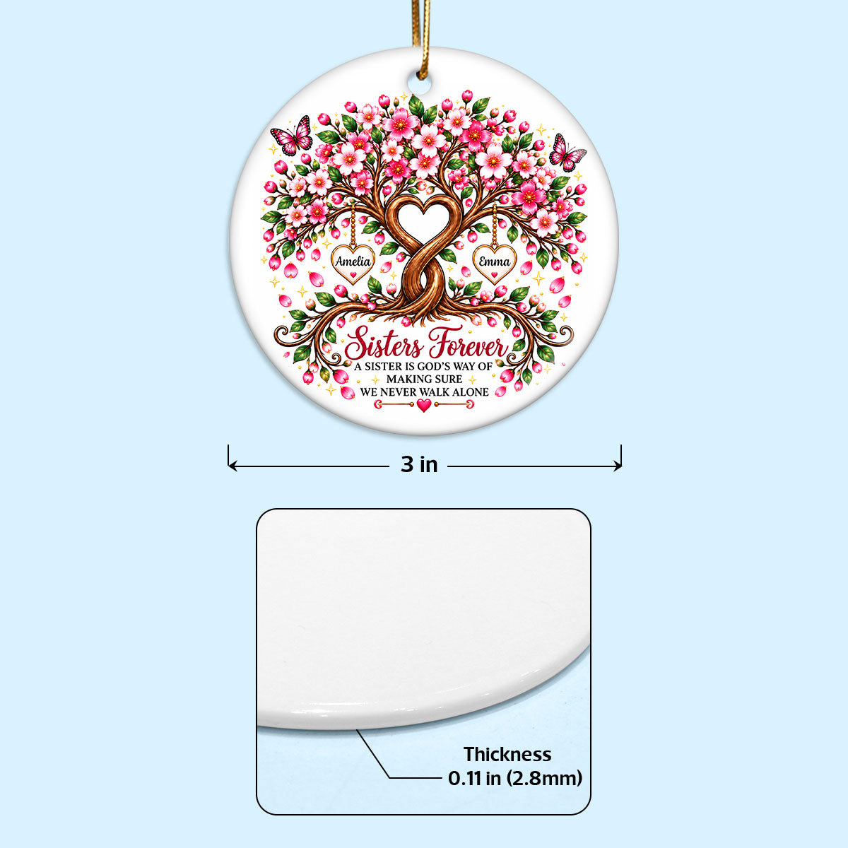 Sisters Forever Heart Tree - Personalized Ceramic Ornament - Christmas Gift for Sisters, Siblings