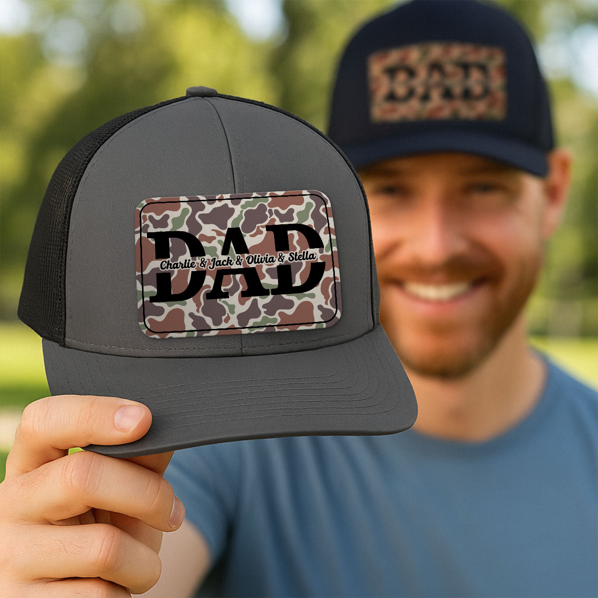 Dad Camouflage Pattern Personalized Leather Patch Hat