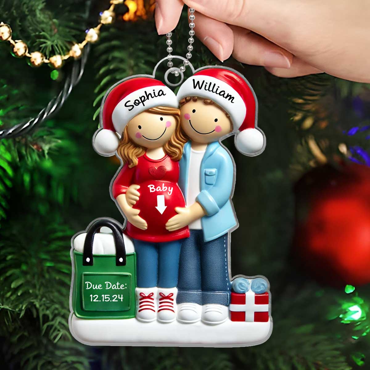 Personalized Baby on the Way Couple Christmas Ornament, 3D Effect Christmas Ornament, Christmas Keepsake for New Parents