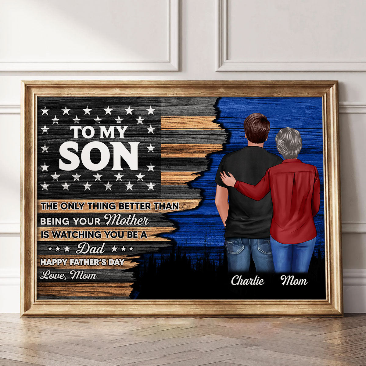 Half Flag To My Son From Mom Happy Father's Day Personalized Poster