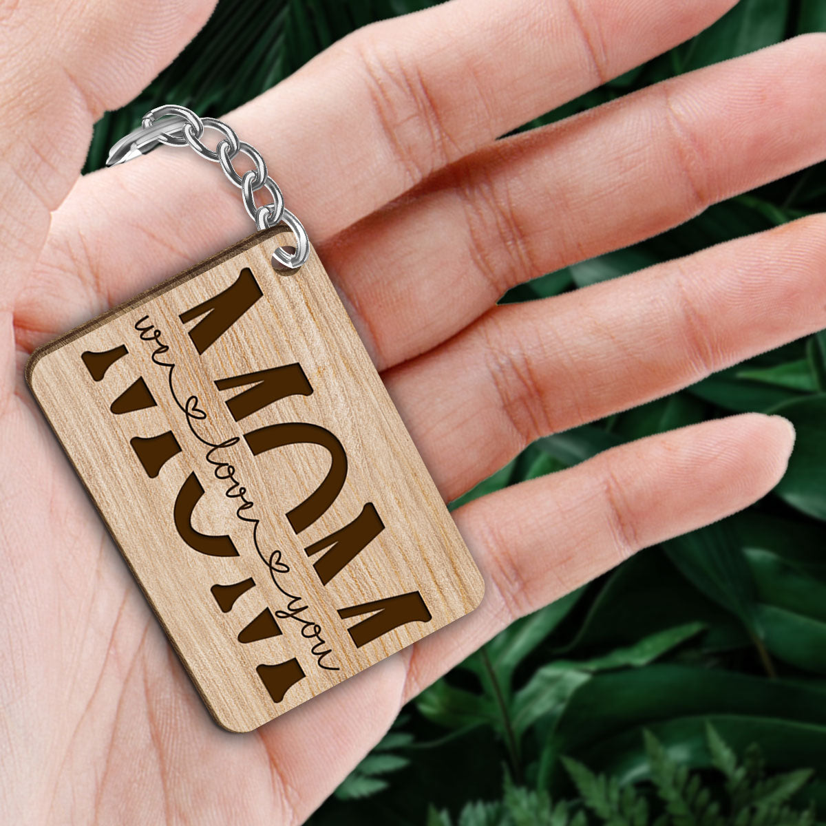 Best Mom Ever Doll Sitting Woman & Kids Dog Cat Personalized Wooden Keychain