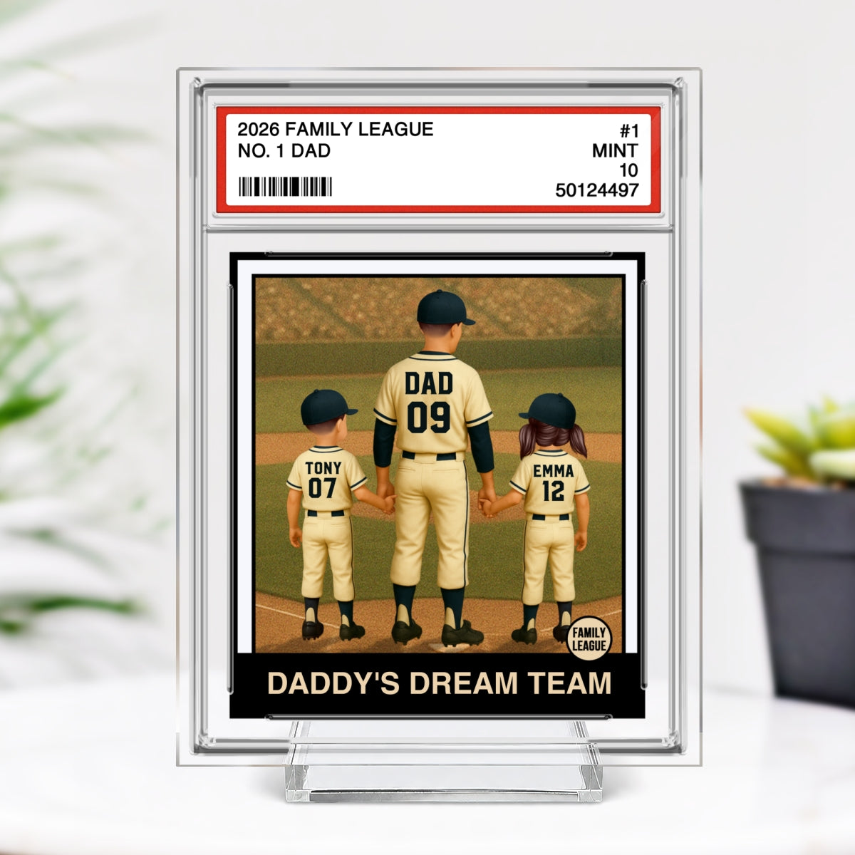 Baseball No. 1 Dad Man & Kids Trading Card Style - Personalized Acrylic Plaque