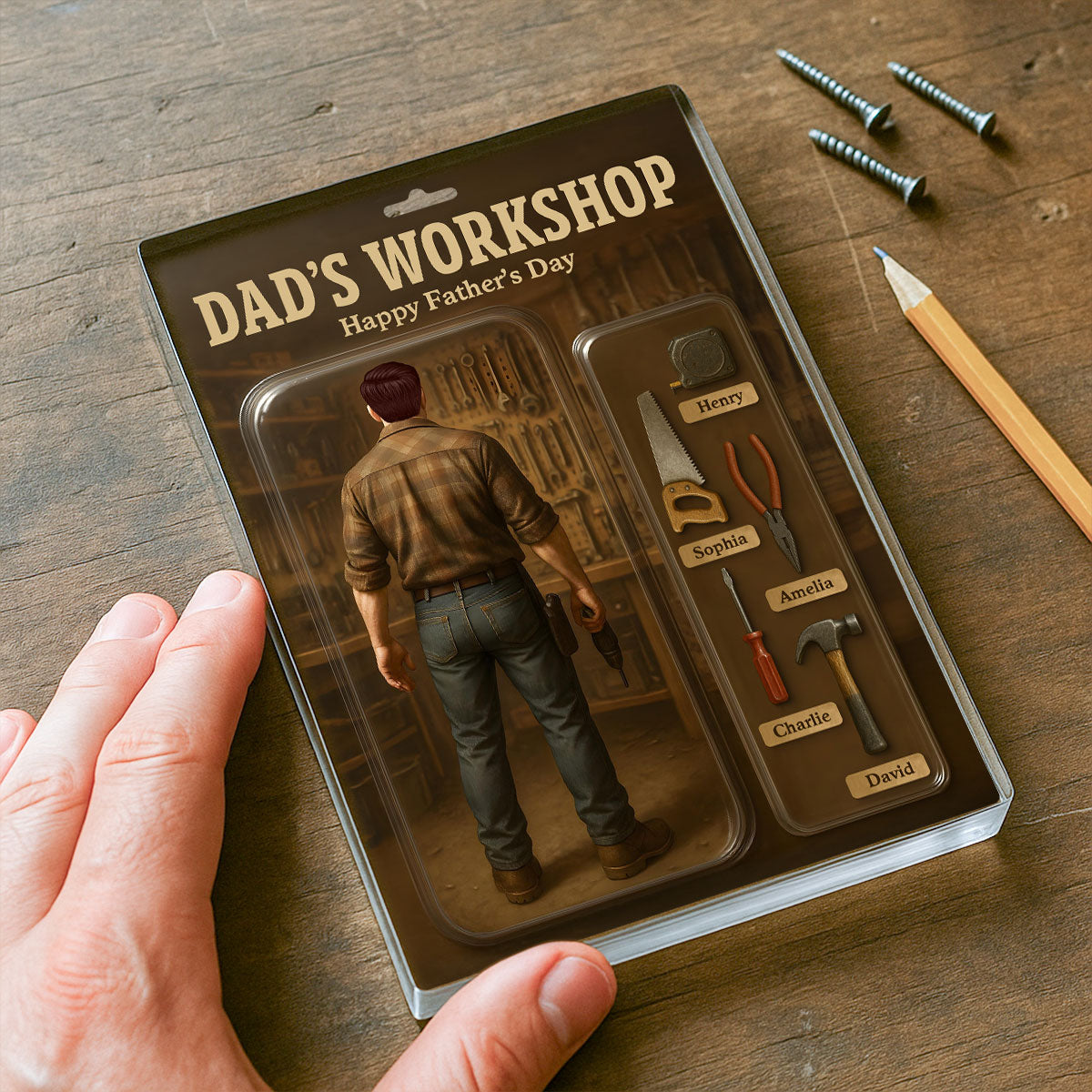Dad's Workshop With Kids' Names Grandpa's Workshop Custom Figure Personalized Acrylic Block Plaque, Unique Father's Day Gift For Him, For Dad, For Grandpa